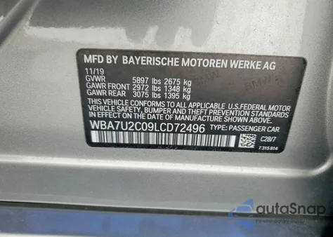 2020 BMW 750 Xi из США, поврежденный, VIN WBA7U2C09LCD72496